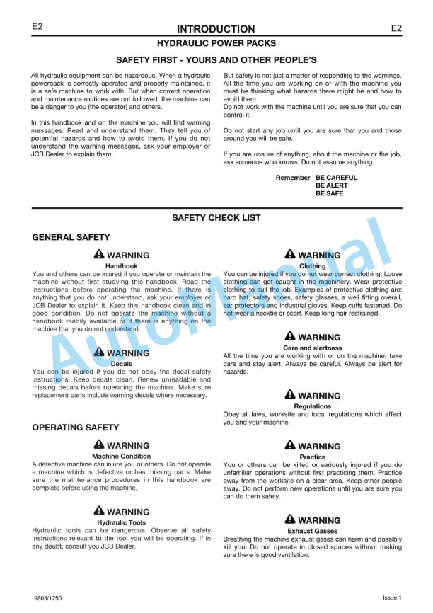 JCB HM 22, 25, 29, HM 25LV Breakers Service Manual 9803-1250 2 JCB HM 22, 25, 29, HM 25LV Breakers Service Manual 9803-1250-2