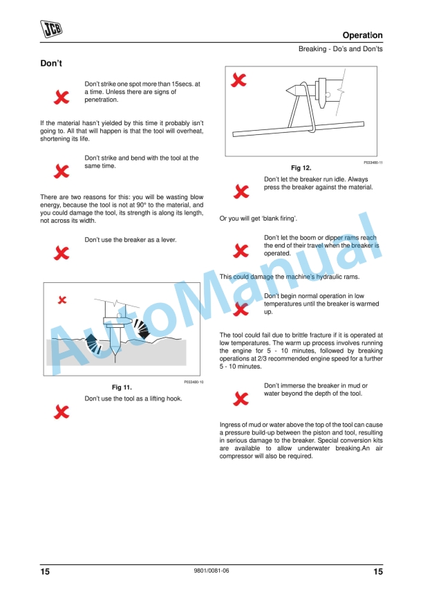 Alternative view of JCB HM 65, HM100, HM100Q Hydraulic Breakers Operator Manual 9801-0081-06