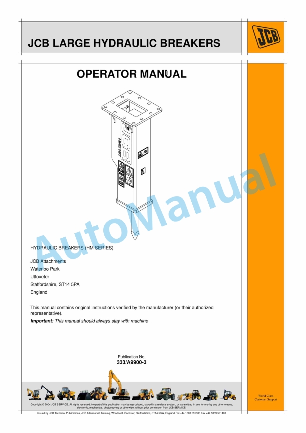 JCB HM Series Large Hydraulic Breakers Operator Manual 333-A9900-3