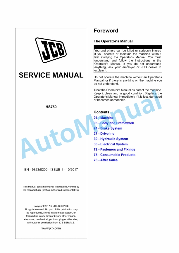JCB HS750 Service Manual 9823-0200 1 JCB HS750 Service Manual 9823-0200
