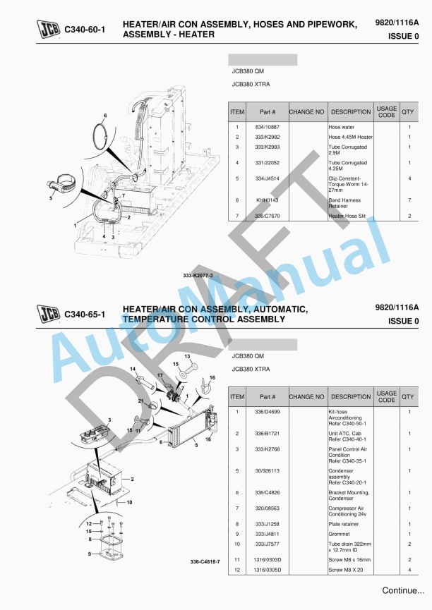 JCB JCB380 Customer Part Book With BOM Owner Parts Book 9820-1116A-2