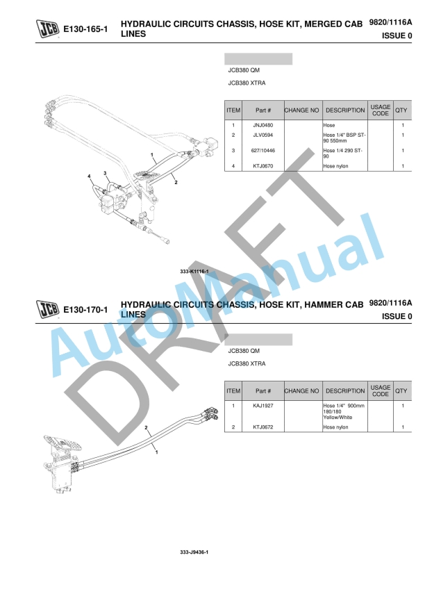 JCB JCB380 Customer Part Book With BOM Owner Parts Book 9820-1116A-3