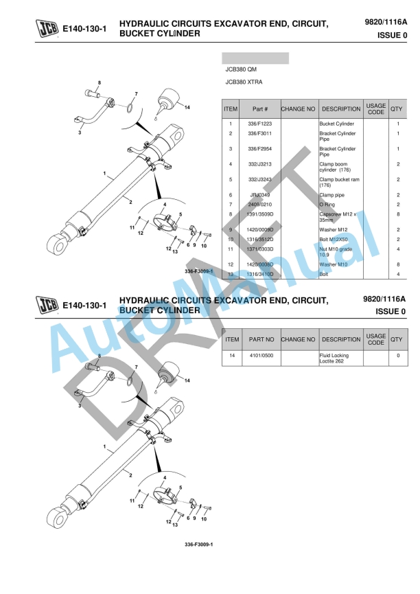 JCB JCB380 Customer Part Book With BOM Owner Parts Book 9820-1116A-4