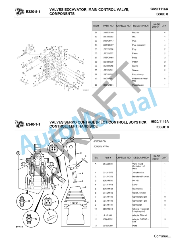 JCB JCB380 Customer Part Book With BOM Owner Parts Book 9820-1116A-5
