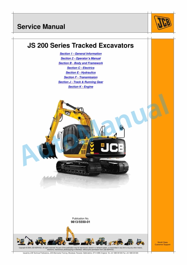 JCB JS 200 Series Tracked Excavators Service Manual 9813-5550 1 JCB JS 200 Series Tracked Excavators Service Manual 9813-5550