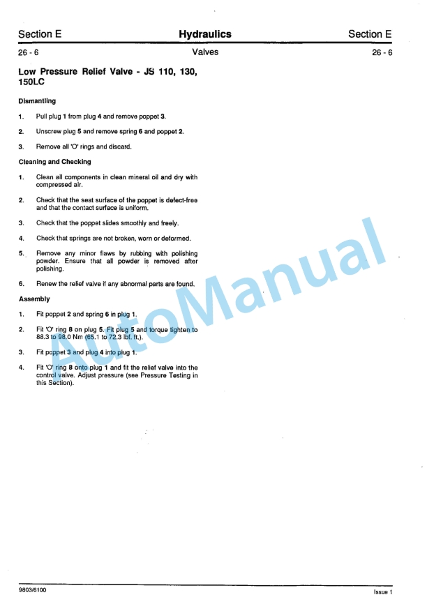 JCB JS110, JS130, JS150LC Service Manual 9803-6100 2 JCB JS110, JS130, JS150LC Service Manual 9803-6100-2