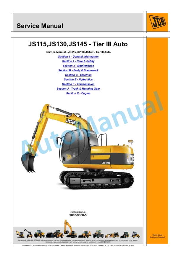 JCB JS115, JS130, JS145 - Tier III Auto Service Manual 9803-9860 1 JCB JS115, JS130, JS145 - Tier III Auto Service Manual 9803-9860