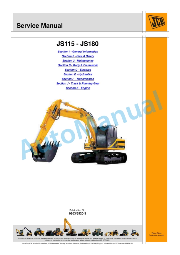JCB JS115 to JS180 Service Manual 9803-6520 1 JCB JS115 to JS180 Service Manual 9803-6520