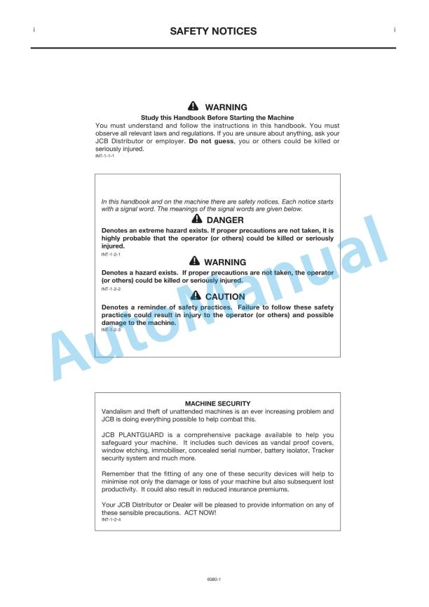 JCB JS130W, JS145W, JS160W, JS175W, JS200W Operator Manual 1 JCB JS130W, JS145W, JS160W, JS175W, JS200W Operator Manual