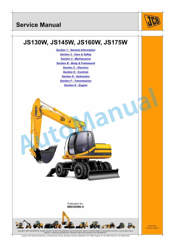 JCB JS130W, JS145W, JS160W, JS175W Service Manual 9803-6590 1 JCB JS130W, JS145W, JS160W, JS175W Service Manual 9803-6590