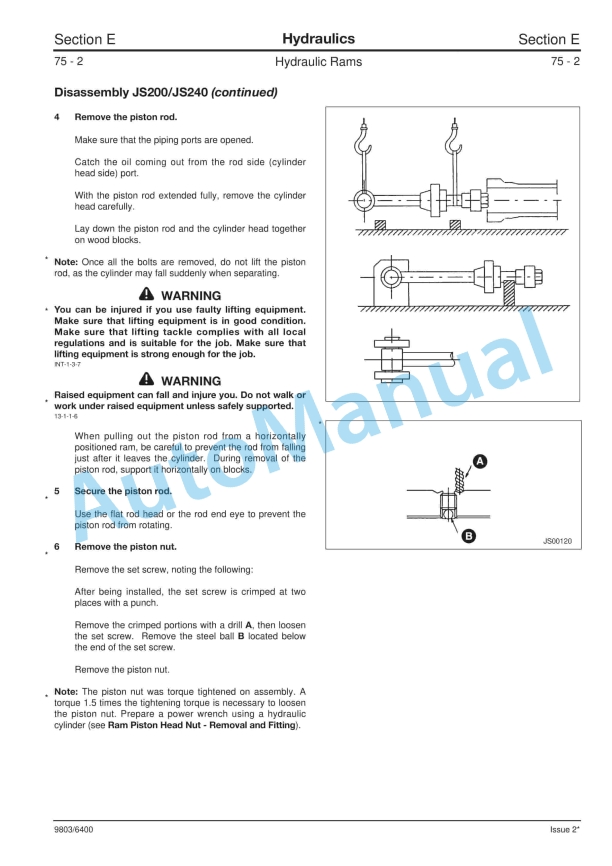 JCB JS200, JS210, JS220, JS240, JS260 Service Manual 9803-6400 3 JCB JS200, JS210, JS220, JS240, JS260 Service Manual 9803-6400 - Image 3
