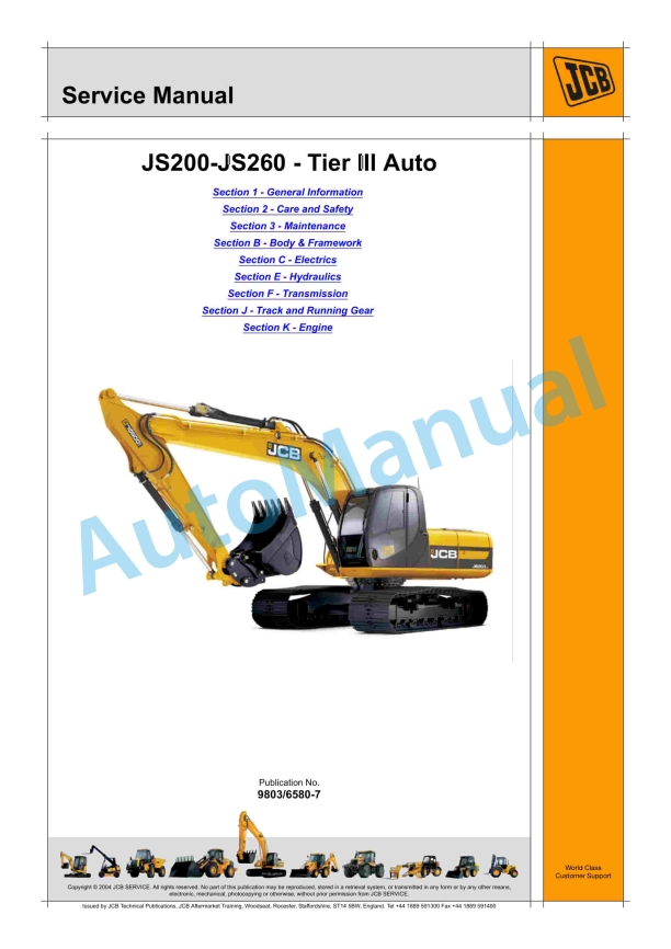 JCB JS200-JS260 - Tier III Auto Service Manual 9803-6580 1 JCB JS200-JS260 - Tier III Auto Service Manual 9803-6580