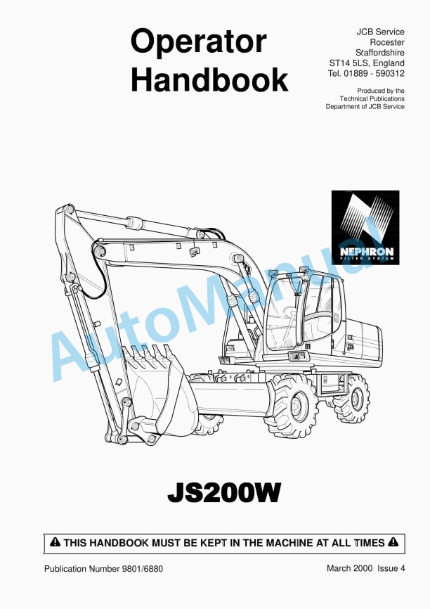 JCB JS200W Operator Handbook 9801-6880 1 JCB JS200W Operator Handbook 9801-6880