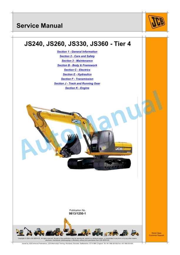 JCB JS240, JS260, JS330, JS360 - Tier 4 Service Manual 9813-1250 1 JCB JS240, JS260, JS330, JS360 - Tier 4 Service Manual 9813-1250
