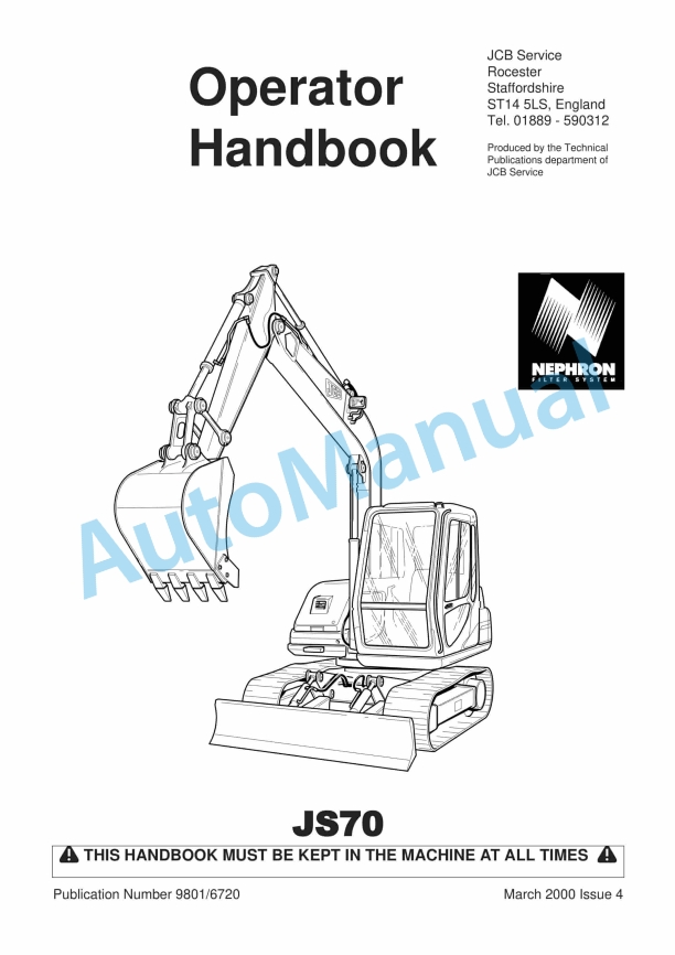 JCB JS70 Operator Handbook 9801-6720 1 JCB JS70 Operator Handbook 9801-6720
