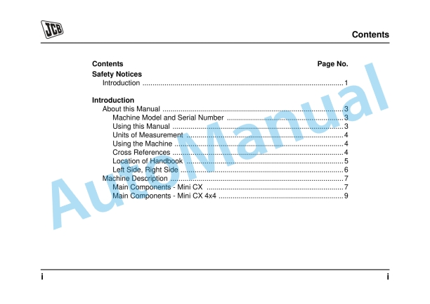 JCB Mini CX, Mini CX 4x4 Operator Manual 1 JCB Mini CX, Mini CX 4x4 Operator Manual