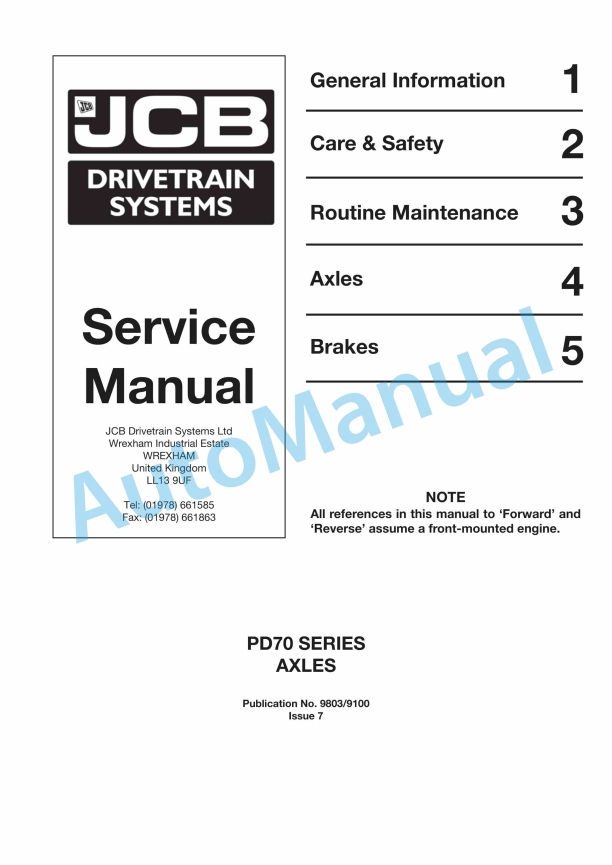 JCB PD70 Series Axles Service Manual 9803-9100 1 JCB PD70 Series Axles Service Manual 9803-9100