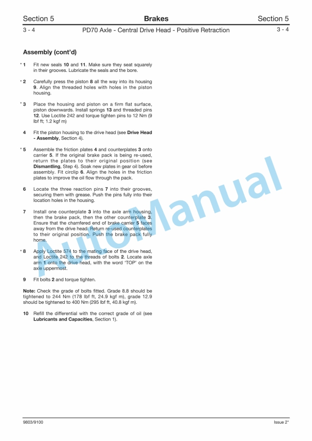 JCB PD70 Series Axles Service Manual 9803-9100 5 JCB PD70 Series Axles Service Manual 9803-9100 - Image 5