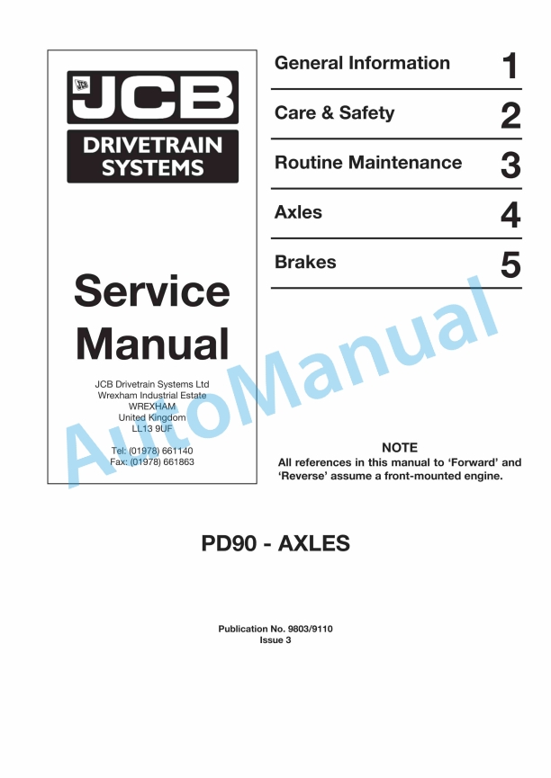 JCB PD90 Series Axles Service Manual 9803-9110 1 JCB PD90 Series Axles Service Manual 9803-9110