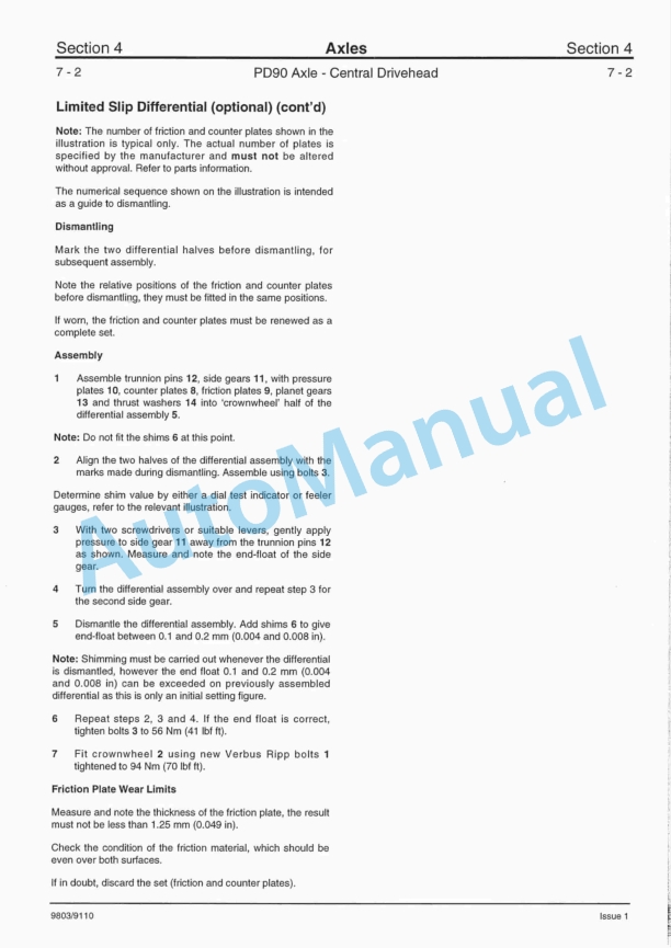 JCB PD90 Series Axles Service Manual 9803-9110 5 JCB PD90 Series Axles Service Manual 9803-9110 - Image 5