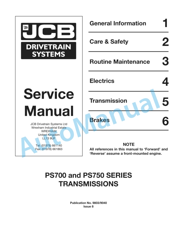 JCB PS700, PS750 Transmission Service Manual 9803-9040 1 JCB PS700, PS750 Transmission Service Manual 9803-9040