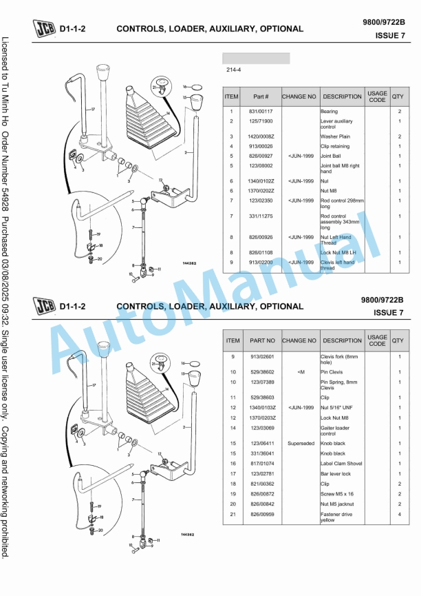 JCB Regular Backhoe Loader Owners Parts Book 9800-9722B-2
