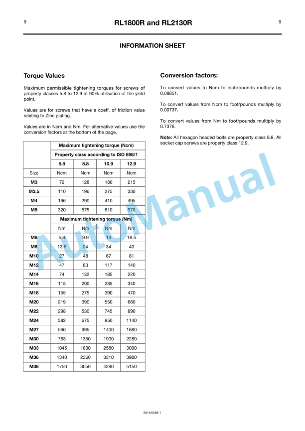 JCB RL1800R, RL2130R Rear Mounted Roller Mower Owners Manual 9814-0568-3