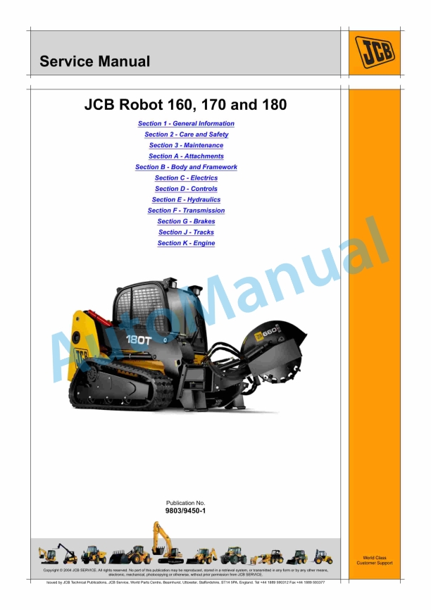 JCB Robot 160, 170, 180 Service Manual 9803-9450 1 JCB Robot 160, 170, 180 Service Manual 9803-9450