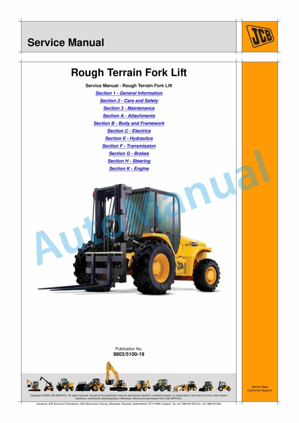 JCB Rough Terrain Fork Lift Service Manual 9803-5100 1 JCB Rough Terrain Fork Lift Service Manual 9803-5100