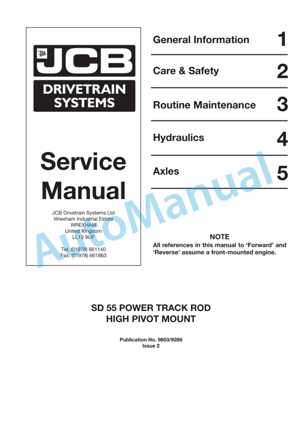 JCB SD 55 Power Track Rod High Pivot Mount Service Manual 9803-9286 1 JCB SD 55 Power Track Rod High Pivot Mount Service Manual 9803-9286