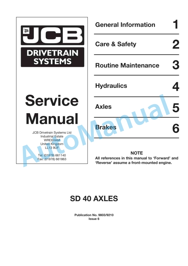 JCB SD40 Series Axles Service Manual 9803-9210 1 JCB SD40 Series Axles Service Manual 9803-9210