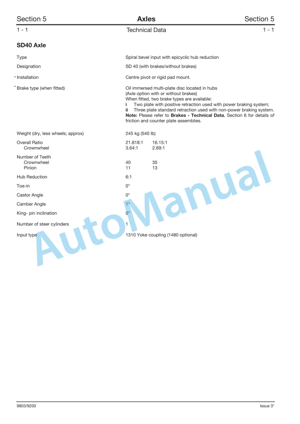JCB SD40 Series Axles Service Manual 9803-9210 2 JCB SD40 Series Axles Service Manual 9803-9210 - Image 2
