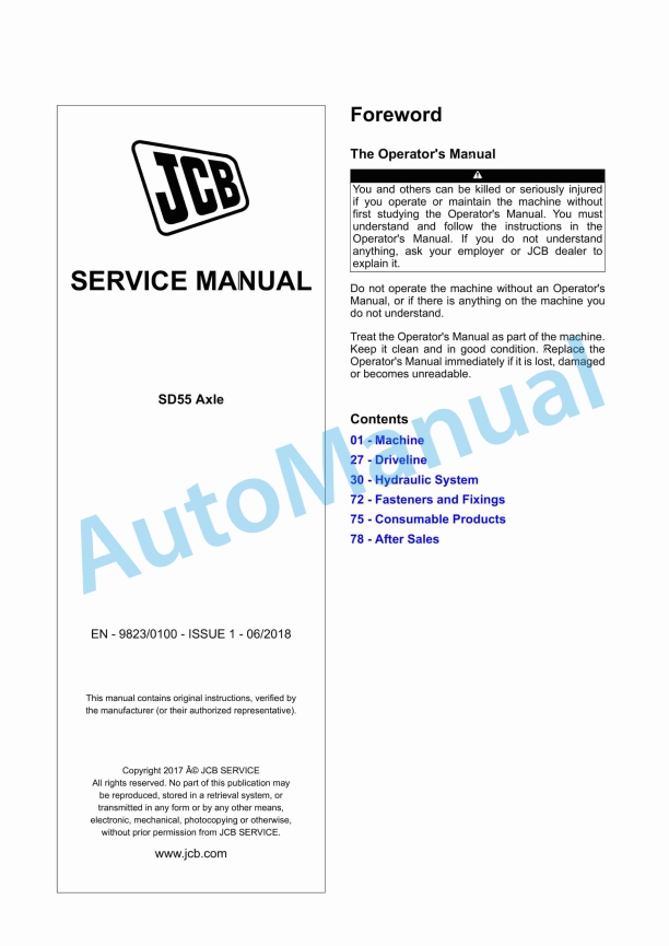 JCB SD55 Axle Service Manual 9823-0100 1 JCB SD55 Axle Service Manual 9823-0100