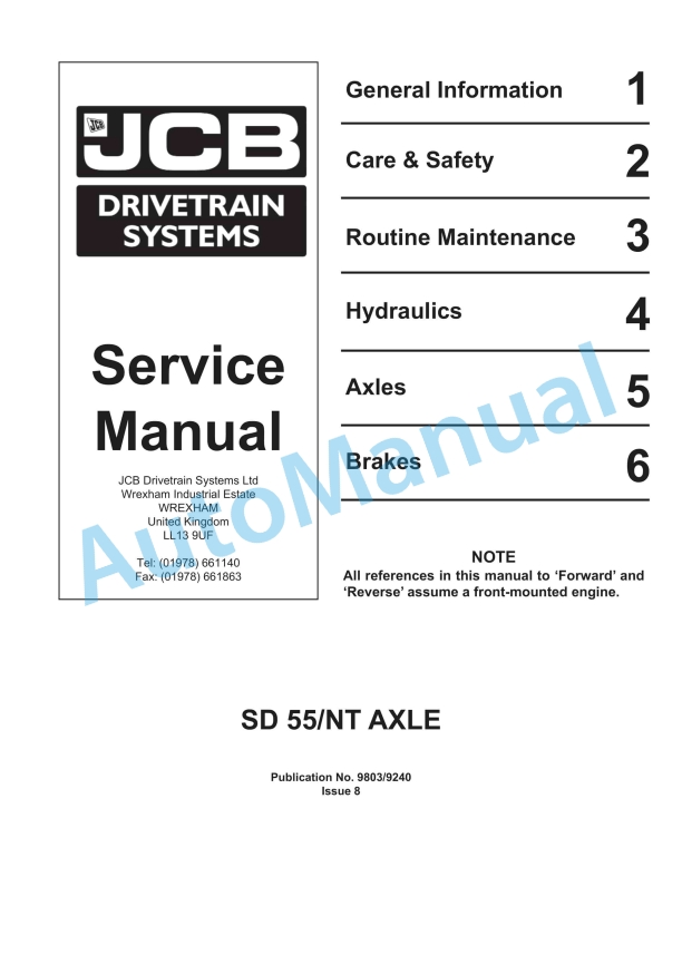 JCB SD55-NT Series Axles Service Manual 9803-9240 1 JCB SD55-NT Series Axles Service Manual 9803-9240