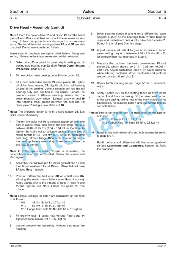 JCB SD55-NT Series Axles Service Manual 9803-9240 2 JCB SD55-NT Series Axles Service Manual 9803-9240 - Image 2