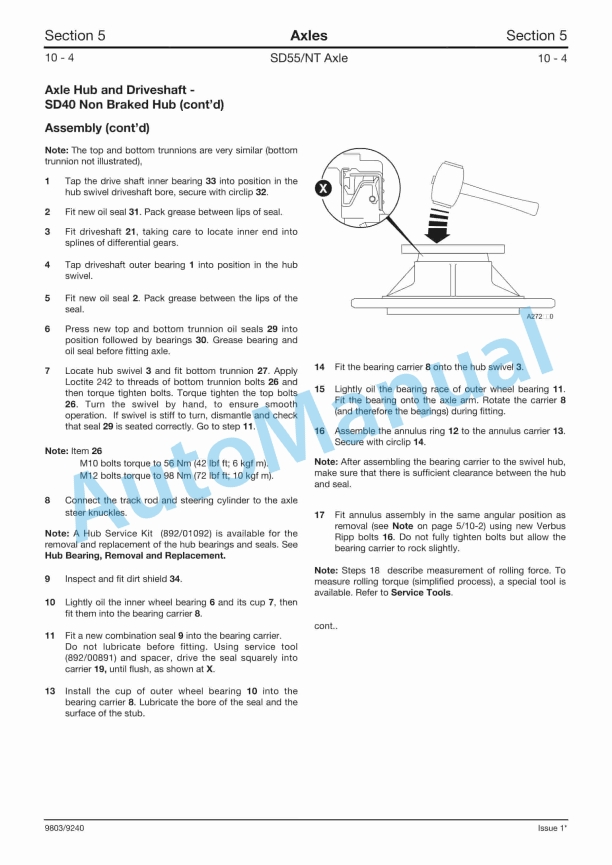 JCB SD55-NT Series Axles Service Manual 9803-9240 5 JCB SD55-NT Series Axles Service Manual 9803-9240 - Image 5