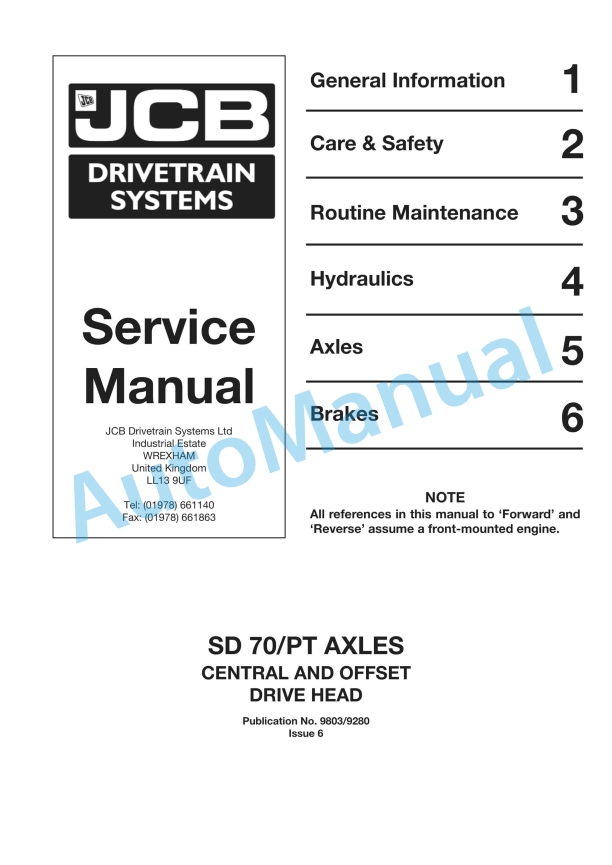 JCB SD70-PT Series Axles Service Manual 9803-9280 1 JCB SD70-PT Series Axles Service Manual 9803-9280