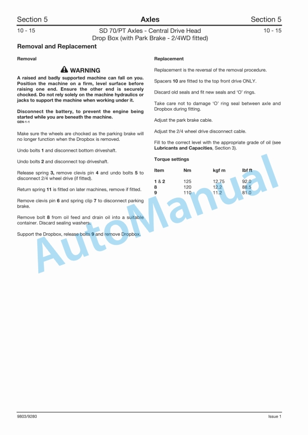 JCB SD70-PT Series Axles Service Manual 9803-9280 4 JCB SD70-PT Series Axles Service Manual 9803-9280 - Image 4