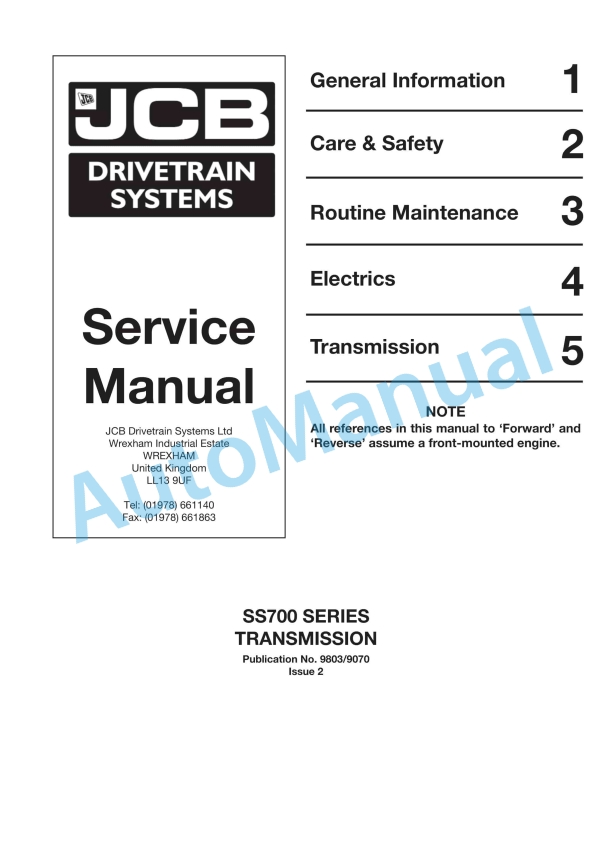 JCB SS700 Transmission Service Manual 9803-9070 1 JCB SS700 Transmission Service Manual 9803-9070