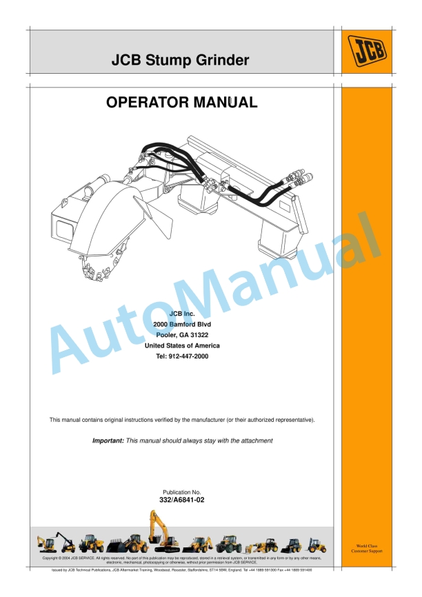 JCB Stump Grinder Operator Manual 332-A6841-02