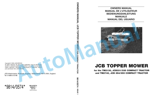 JCB Topper Mower For Compact Tractor Owners Manual 9814-0574 1 JCB Topper Mower For Compact Tractor Owners Manual 9814-0574