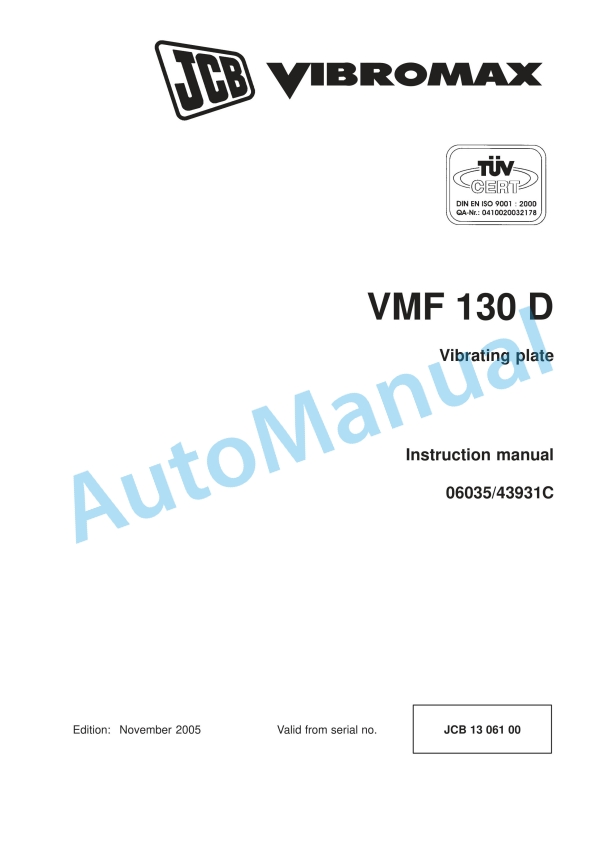 JCB VMF 130 D Instruction Manual 06035-43931C