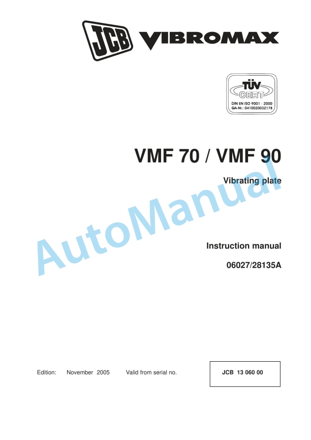 JCB VMF 70, VMF 90 Vibrating Plate Instruction Manual 06027-28135A