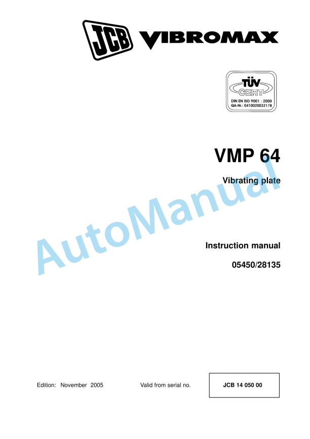 JCB VMP 64 Vibrating Plate Instruction Manual 05450-28135