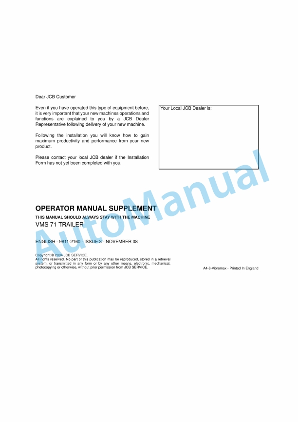 JCB VMS 71 Trailer Operator Manual 9811-2160 1 JCB VMS 71 Trailer Operator Manual 9811-2160