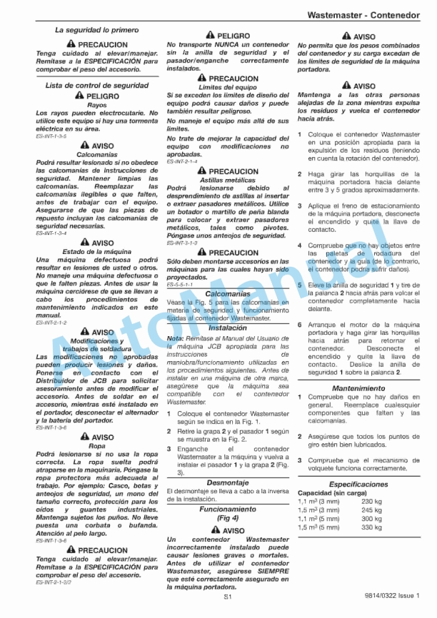 JCB Wastemaster - Skip Operator Manual 9814-0322-4
