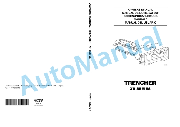 JCB XR Series Trencher Owners Manual 332-A1461