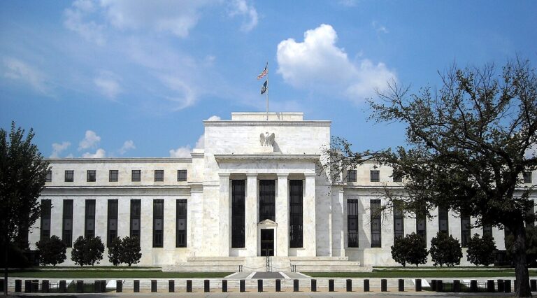 Front facade of the Marriner S. Eccles Federal Reserve Board Building in Washington, DC